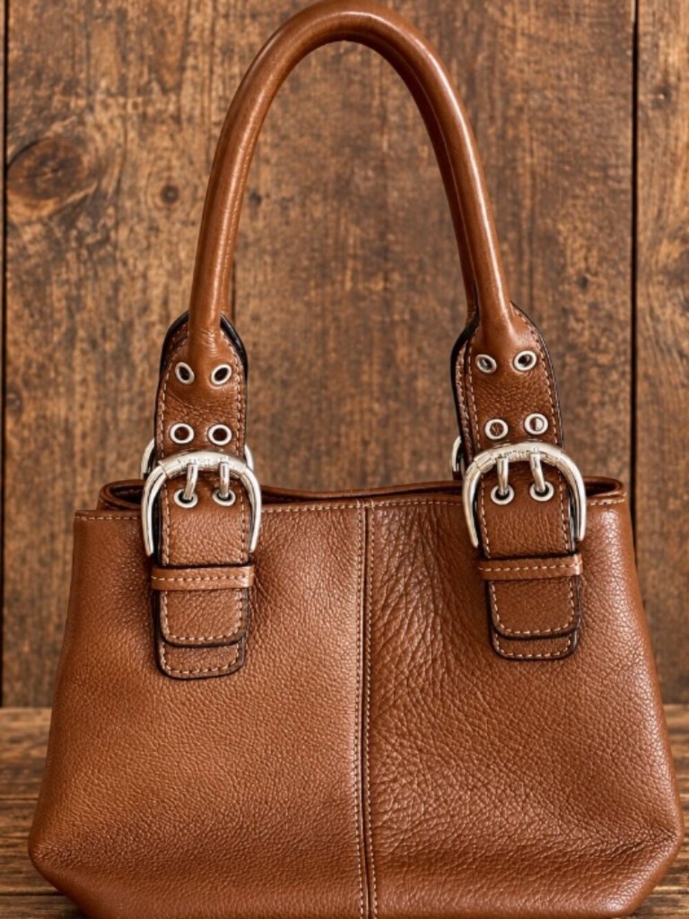 Vintage 1990's Tignanello satchel bag genuine pebbled leather brown cognac